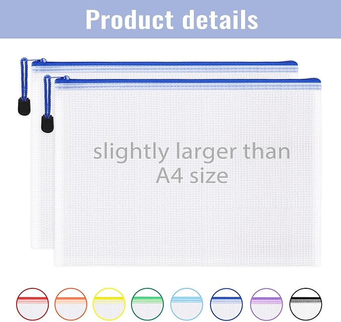 EOOUT 40pcs A4 Zipper Pouch Bags, Mesh Pouch Bags with Labels for Board Games & Puzzles Supplies, Waterproof Document Zipper Cases for School Toys Office Cosmetics Travel Storage,8 Colors