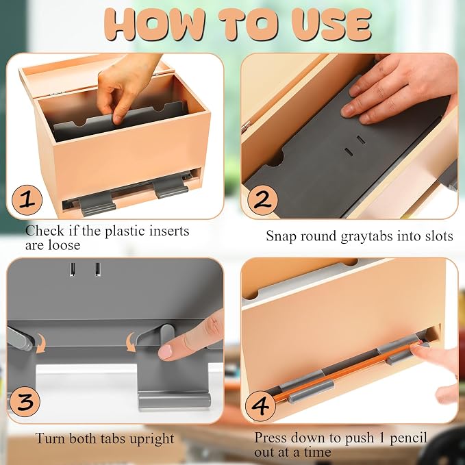 Yalikop 1 Pc Wooden Pencil Dispenser for Classroom Pastel Wood Pencils Holder for up to 200 Pencils Reusable Straw Dispenser for Home Office Teachers Supplies Storage (Classic,Orange)