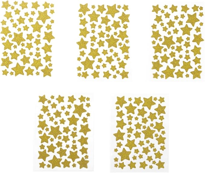5 Holographic Foil Small Gold Star Stickers, Glitter Star Stickers Gold Stars Stickers, Self-Adhesive Star Labels for Kids Reward/Behavior Chart/Student Planner/School Classroom