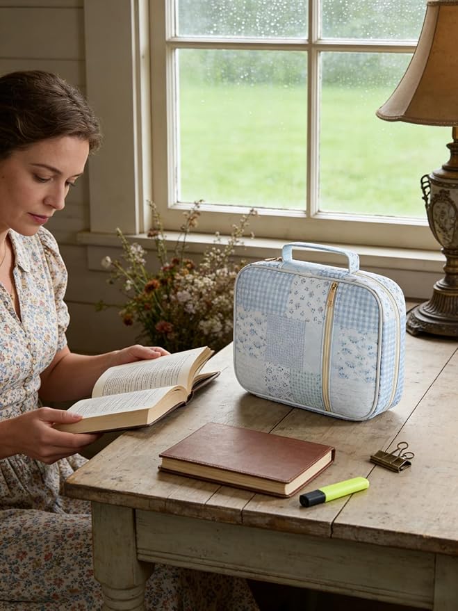 Bible Cover Case for Women Large Bible Cover Bag Bible Study Supplies Accessories Handle Quilted Bible Carrying Case for Girls Christian Gifts for Women (Light Blue)