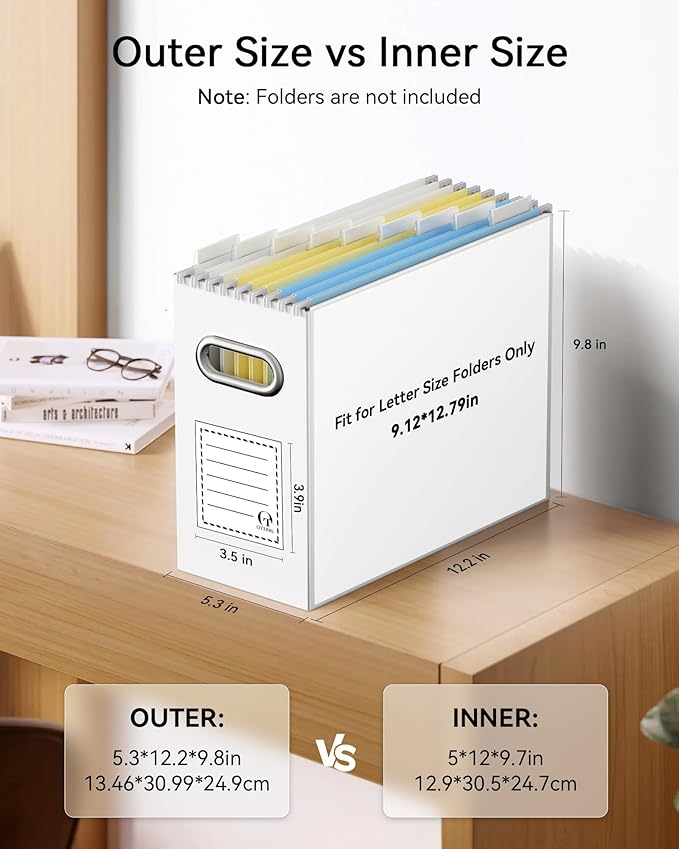 Oterri File Organizer Box, Portable Collapsible Cardboard File Folder Organizer with Handle for Letter Size Hanging Files, Document Storage Box for Home Office & Classroom (4 Packs,Colorful)