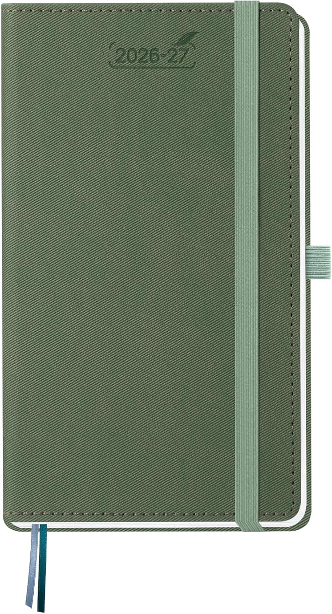 BEZEND Pocket Planner 2026-2027 Weekly and Monthly (3.75" x 6.75" Slim Size) 18-Month Academic Calendar Notebook (Jul 26-Dec 27), Ideal for Students & Professionals, PU Leather Hardcover -Olive
