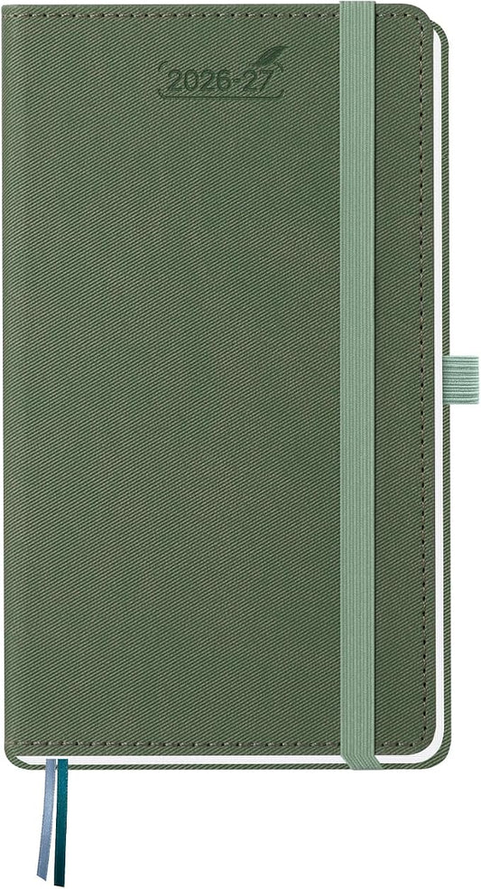BEZEND Pocket Planner 2026-2027 Weekly and Monthly (3.75" x 6.75" Slim Size) 18-Month Academic Calendar Notebook (Jul 26-Dec 27), Ideal for Students & Professionals, PU Leather Hardcover -Olive
