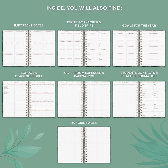 PLANBERRY Teacher Planner – Undated School Year Plan Book for Teachers with Calendars & Lesson Plans – Planner for Classroom Organization & Homeschool – 8”x10.5” Hardcover (Green Pastures)