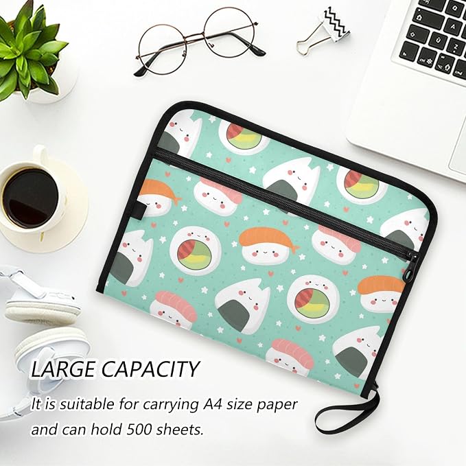 Kawaii Sushi 13 Pockets Expanding File Folder with Sticky Labels Accordion File Folder Document Organizer Letter Size A4 Papers Expandable File Keeper