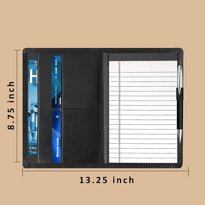 Padfolio Binder A5 Document Organizer with Refillable Lined Notepad, Junior Size Folder Portfolio for Men Women.