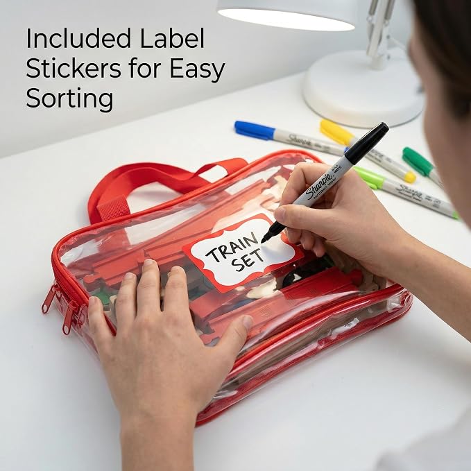 10 Pack Large Toy Storage Bags, Large Clear PVC Zipper Organizer Bags with Handles and Label Stickers, Reusable Storage Bags for Board Game Pieces, Puzzles, Building Blocks, Craft Supplies