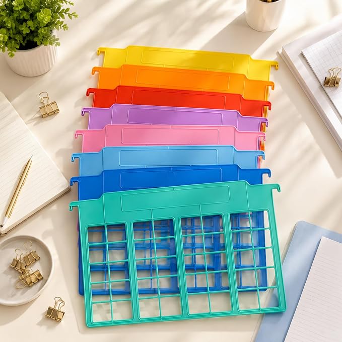 party greeting 16 Pack File and Folder Dividers 9x11.4 Inches Plastic Hanging Filing Cabinet Dividers Organizers Insertable File Separators Supplies for Office Drawer Organization (Rainbow)