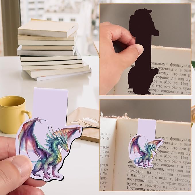 Dragon Magnetic Bookmarks Gifts - 6 Pcs Magnets Bookmark Aesthetic Fantasy Art MarkPage Clips Cool Animal Bookmarks for Kids Students Women Teacher Reading Party Office Accessories Gift