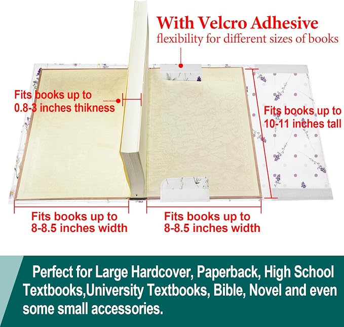 Book Cover Protector for Paperback,Adjustable Soft Canvas Fabric Book Cover with Pocket Bookmark,Double Side Print Book Dust Jacket Covers for Hardcover Book Lovers Gift White Floral L