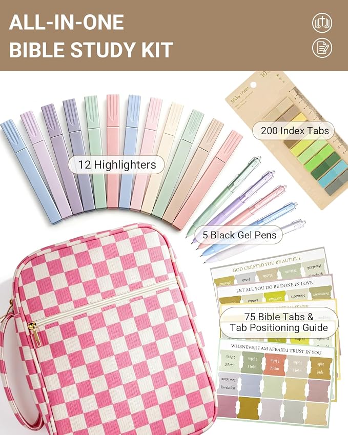 Bible Cover case for Women,Large Bible Bag,Bible Study Supplies,Checkered Corduroy Bible Case for Girls,Christian Gifts for Women,Mother's Day(Pink Large)