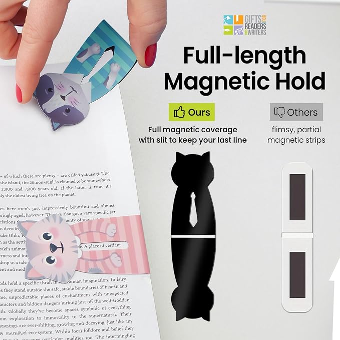 Gifts for Readers & Writers Linemarker Bookmark, 2 Pack Magnetic Bookmarks, Includes Line Finder Slit for Easy Line Tracking, Small & Cute Stationery, Book Page Holder, Reading Accessories, Cats