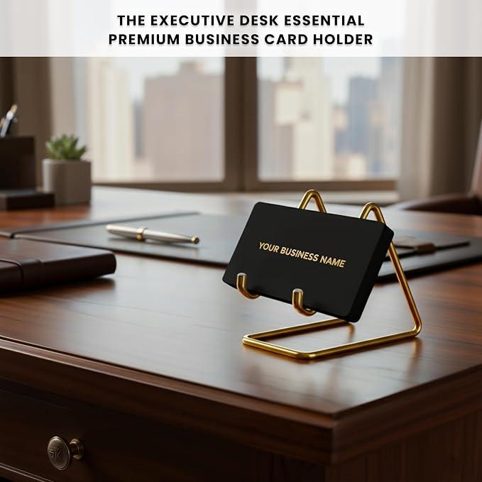 Gold Business Card Holder | Multipurpose Business Card Organizer & Gold Phone Stand for Desk | Metal Card Holder Desk Display Stand for Business Cards | Business Accessories for Tabletop