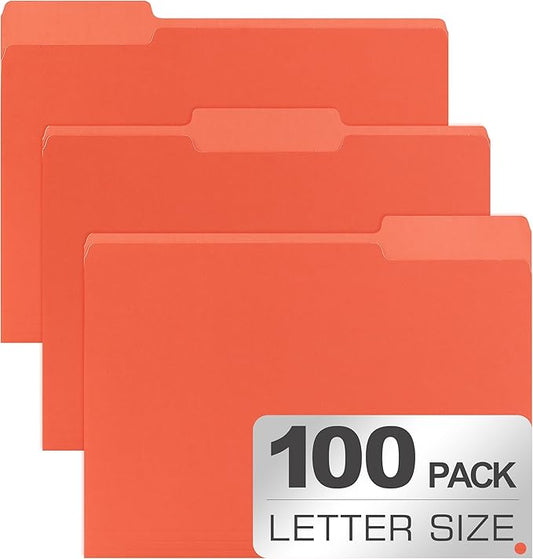 100 Packs Colored File Folders,1/3 Cut Tabs File Folder,Bright Orange File Folders,Manila File Folders,Two-Tone File Folder for Office School Business