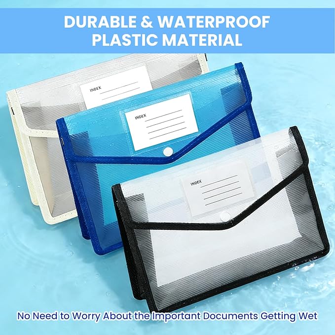 3Pcs Plastic Expanding File Folder, Transparent envelopes with Snap Closure, No Dividers, Large Capacity, Colorful File Folder Organizer, Accordion File Organizer, Fit Letter/A4 Size for Office/School