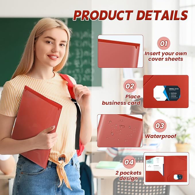 Henoyso 36 Pack Red Plastic Folders with Clear Front Pockets Heavy Duty File Folders with 2 Pockets and Card Slot for Student Communication School Office Presentation Report