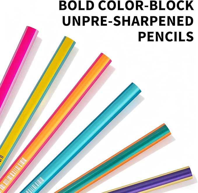 M&G Aurora Series 24 Pack HB Triangular Wood-Cased Pencils, Unsharpened with Erasers, Smooth Writing Break-Resistant Core, 6 Two-Tone Striped Colors for School Office Classroom Supplies