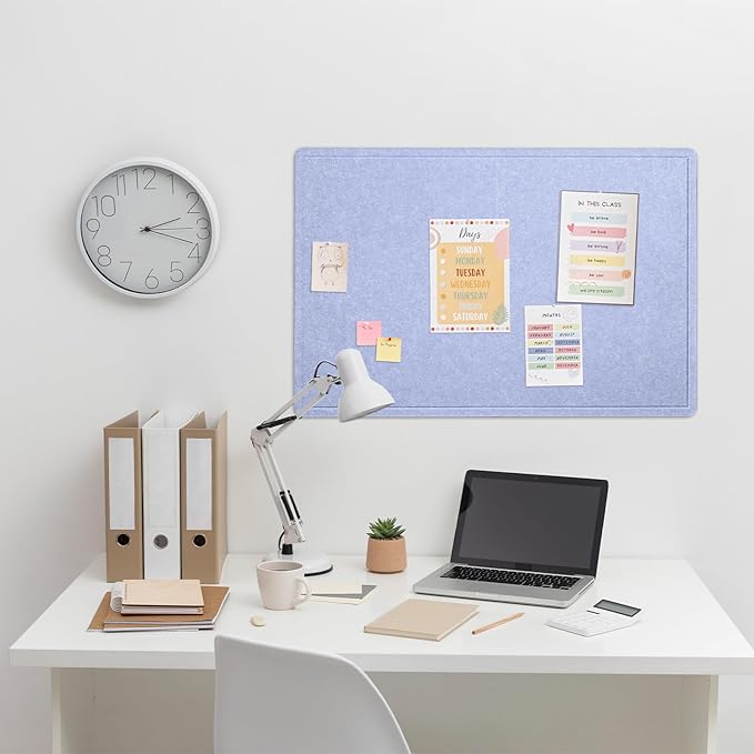 Lightomorrow Bulletin Board, 36 x 24 inches Felt Board - Cork Board Alternative for Wall, Decorative Pin Board, Foldable Picture Board Self-Adhesive Vision Board with 20 Pushpins - Lavender Blue