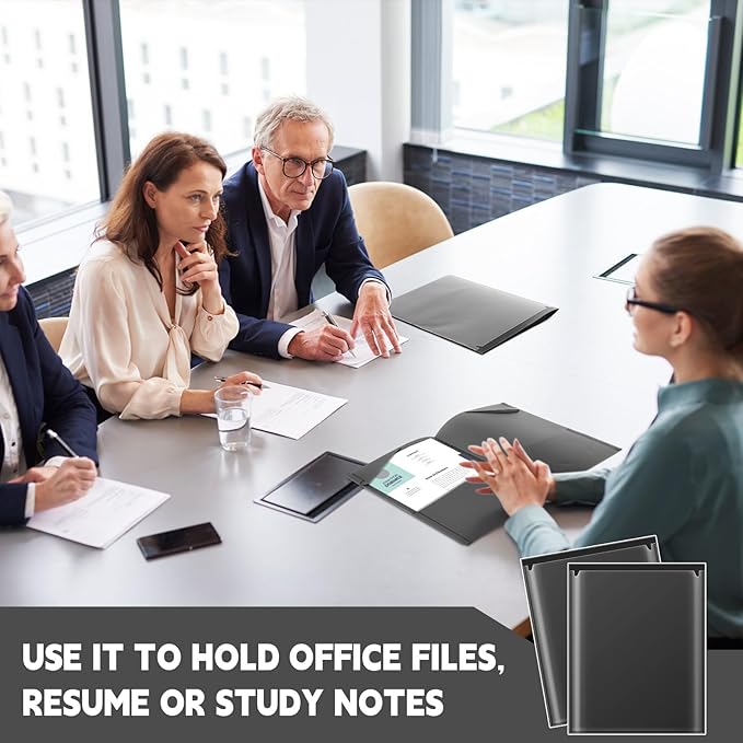 Henoyso 36 Pack Black Plastic Folders with Clear Front Pockets Heavy Duty File Folders with 2 Pockets and Card Slot for Student Communication School Office Presentation Report