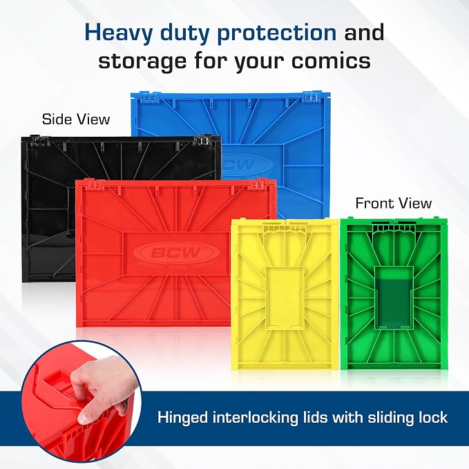 BCW Short Comic Book Bin 5 Pack – Assorted Colors | Comic Book Storage Box Set | Plastic Comic Organizer | Heavy Duty Acid-Free Bin with Partitions