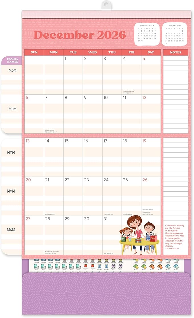 Orange Circle Studio 2026 Do It All Wall Calendar, Mom Agenda, Family Monthly and Weekly Planner, Hanging Organizer, Aesthetic for Office, Home or School Use, Magnetic and Nail Hanging Options