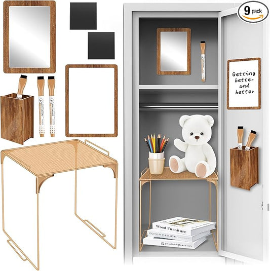 Denylo pro Magnetic Locker Accessories Kit Brown Back to School Essentials Locker Organizer Supplies Include Mirror Whiteboard Pen Shelf Pencil Case Magnet Back to School Essentials