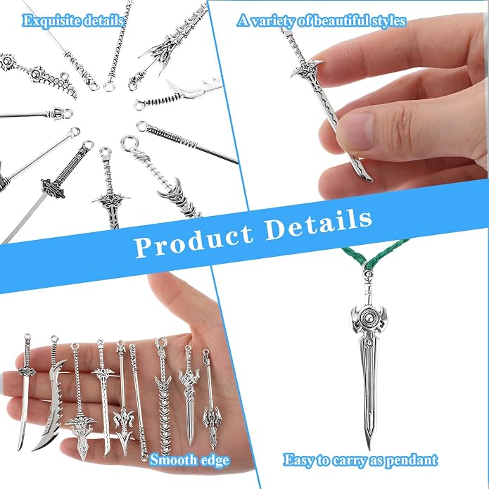 Dimeho 40 Pcs Antique Swords Bookmark Metal Vintage Knife Charms Silver Keychain Sword Pendants Mini Ancient Knife Accessory Gift for Book Lovers DIY Necklace Bracelet Crafting