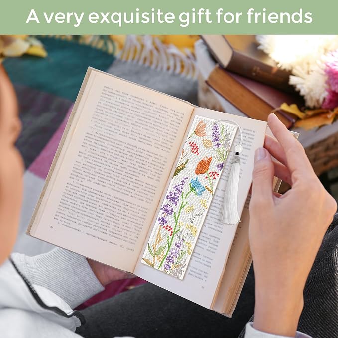 8 Pieces Christian Bible Verse Diamond Art Bookmarks 5d Christian Beaded Bookmark Acrylic Tassel Bookmark for DIY Making Beginners Adults Arts Craft Supplies (Wildflowers)