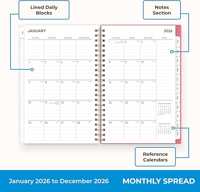 Blue Sky 2026 Weekly and Monthly Planner Calendar, January 2026 - December 2026, 5" x 8", Flexible Frosted Cover, Laminated Tabs, Durable Twin Wire Binding, Fly By
