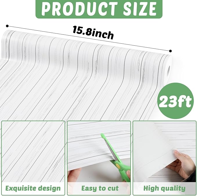 White Wood Bulletin Board Roll Plastic Bulletin Board Roll 15.75inch x 23ft Peel and Stick Non-Fading Anti Wrinkle White Bulletins Boards for Classroom Wrap Crafts Supply Wall Decoration