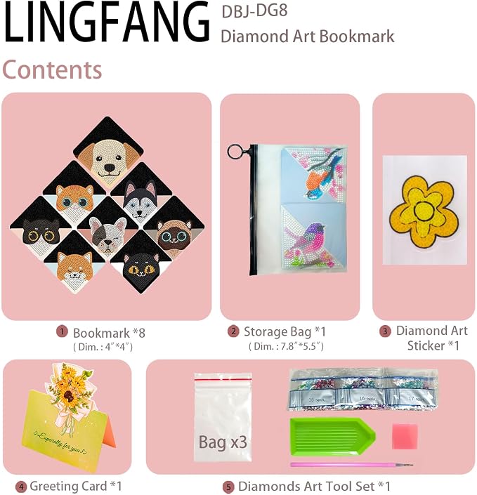8 Pcs Diamond Painting Bookmark, DIY Corner Book Makers for Adults Book Lovers, Diamond Dot Art Beginners, Small Diamond Art Kits, Paint by Art Crafts Gift for Women Girls (Dog)