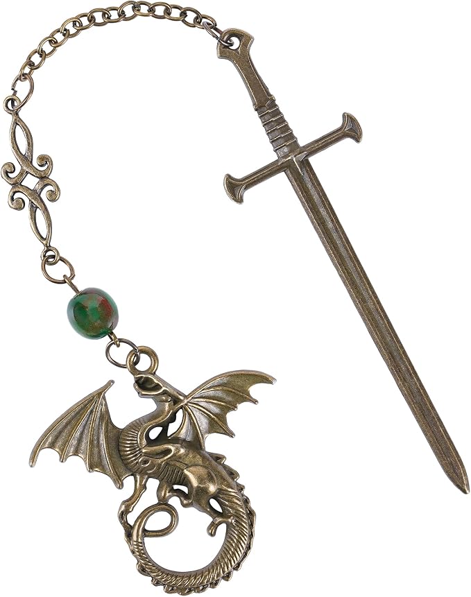 Fourth Wing Sward Bookmark - Fantasy Cool Dragon Page Mark Reading Men Boys Kids Unique Tassel Metal Antique Green Bookmarks for Book Club Students Teachers School Supplies Birthday Gifts