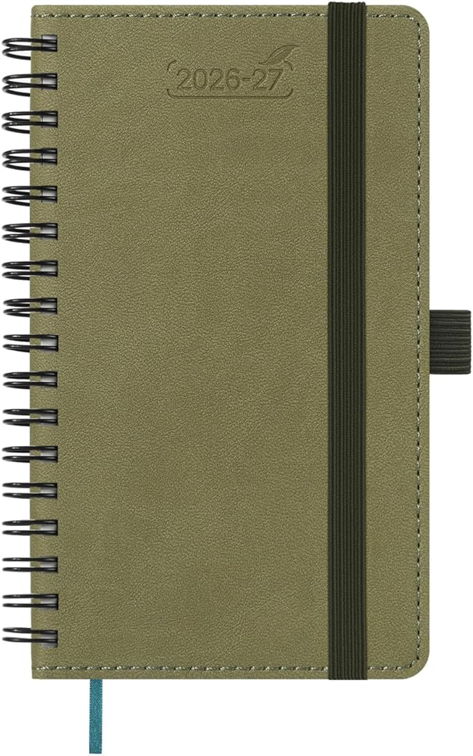 BEZEND Pocket Planner 2026-2027 Weekly and Monthly (3.5" x 6") 18 Months Small Academic Calendar (Jul 26-Dec 27) for Students, Work & Home, Storage Pocket, Spiral PU Leather Softcover -Kiwi