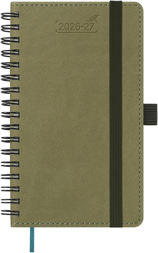 BEZEND Pocket Planner 2026-2027 Weekly and Monthly (3.5" x 6") 18 Months Small Academic Calendar (Jul 26-Dec 27) for Students, Work & Home, Storage Pocket, Spiral PU Leather Softcover -Kiwi