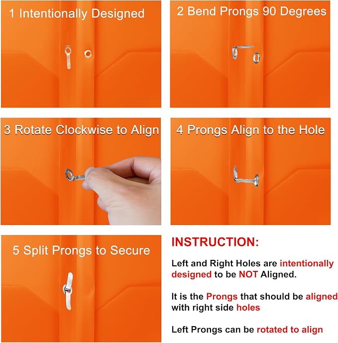 Youngever 6 Pack Heavy Duty Plastic Two Pocket Folders with 3 Prongs, Metal Prongs Fastener, Heavy Duty Plastic 2 Pocket Folder (Orange)
