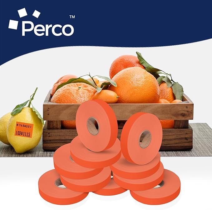 Perco Fluorescent Red Pricing Labels for Monarch 1115 Price Gun, 10 Rolls - 15,000 Price Marking Labels - with Bonus Ink Roll
