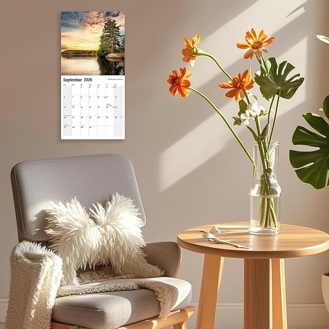 Wall Calendar 2026 Planner Calendar - LAKE Hangable Monthly Wall Calendar with Large Blocks for Organizing & Planning, Academic Schedule, Home, Office & family, Thick & Sturdy Paper (12"x24" Open)