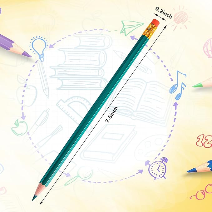 Zhanmai 24 Pcs Green Pencils Erasable Colored Pencils Pre-sharpened 2 HB Wooden for Checking Grading Test Correcting Writing Map Coloring Drawing Office Supplies