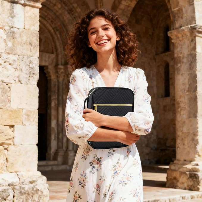 Bible Cover Case for Women, Quilted Large Handle Vegan Leather Bible Bags with Bible Study Supplies Accessories Church,Classroom,Campus,Neighborhood Association (Vintage Black,M/L)