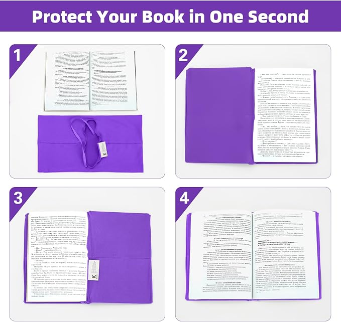 KICNIC Purple Fabric Book Cover for Hardcover, 1 Pack, 6x9 Inch, Up to 8.5”x9.5”, Adjustable School Book Sleeve Protector for Teens, Stretchable Decorative Cloth Book Sox for Book Covers