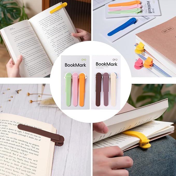 6Pcs Automatic Smart Bookmark, Book Marks for Reading Women Men Kids Book Lovers, Silicone Auto Book Mark Bookmarks for Reading, Unique Book Marker Bookmark Clip Page Holder Accessories