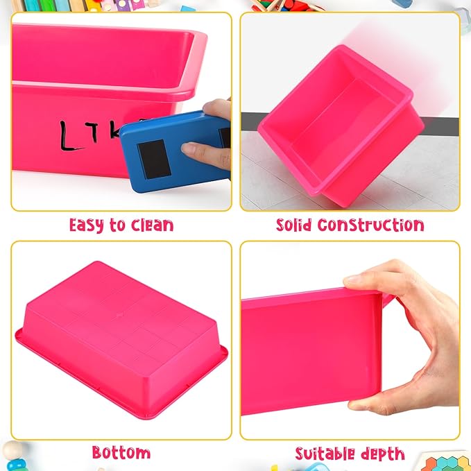Hoteam 10 Pcs Flat Storage Organizer Tray Bin Paper Tray for Classroom Plastic Stackable File Organizer for School Office Teacher Book Organization(Dark Pink,13.78 x 9.84 x 3.15 Inch)