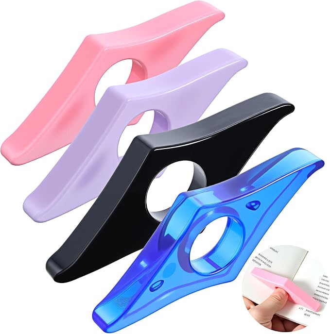 Nogeqi 4 Pack Thumb Book Page Holder, Acrylic Page Holders for Reading, Book Opener Holder Reading Gifts Accessories for Readers Readinglovers Student Teacher Gifts(4 Colors)