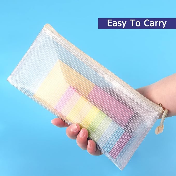 Tamaki 6 Pack Mesh Pencil Pouch Waterproof Bags Plastic Zipper Pouch A6 Size for Classroom Organization School Office Supplies (Macaroon, A6)