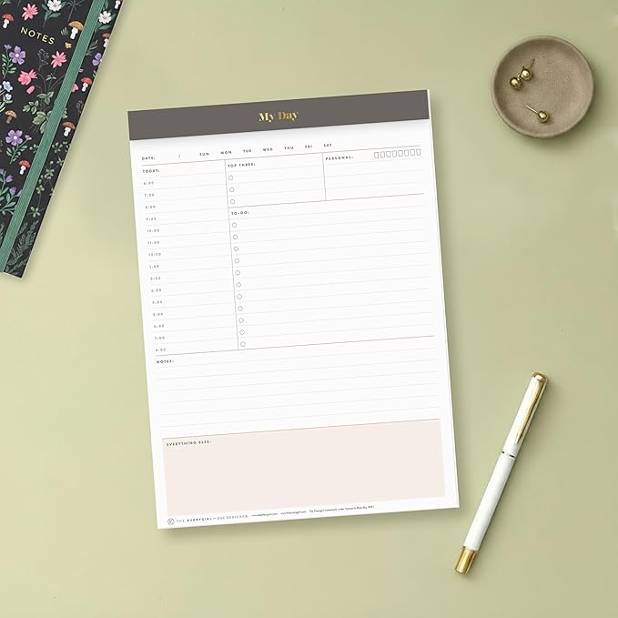 Blue Sky Desk Notes, 7" x 9", Undated Daily Notepad, Perforated Pages, Tear-Off Trim Tape, Task Planner for Office, Home and School (Gray, 7" x 9")