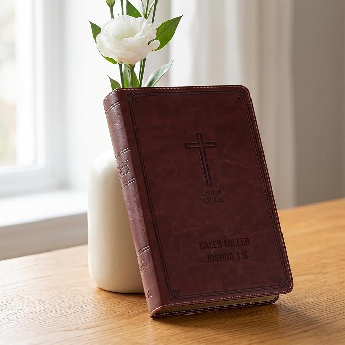 Printualist Personalized KJV Deluxe Holy Bible with Name Engraved, Red Letter King James Version, Faux Leather Auburn Cover, Custom Gift Bible for Christian Celebrations