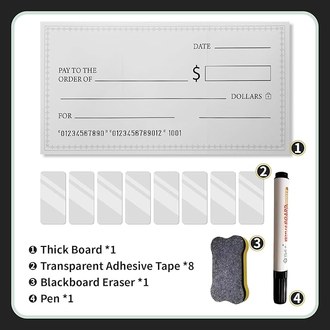 30 x 16 Inches Foldable Giant Check for Presentations, Dry Erase Big Blank Check, Large Fake Check, Oversized Checks for Fundraisers, Prizes, Awards,Retirement, Charity & Donation Events(White)