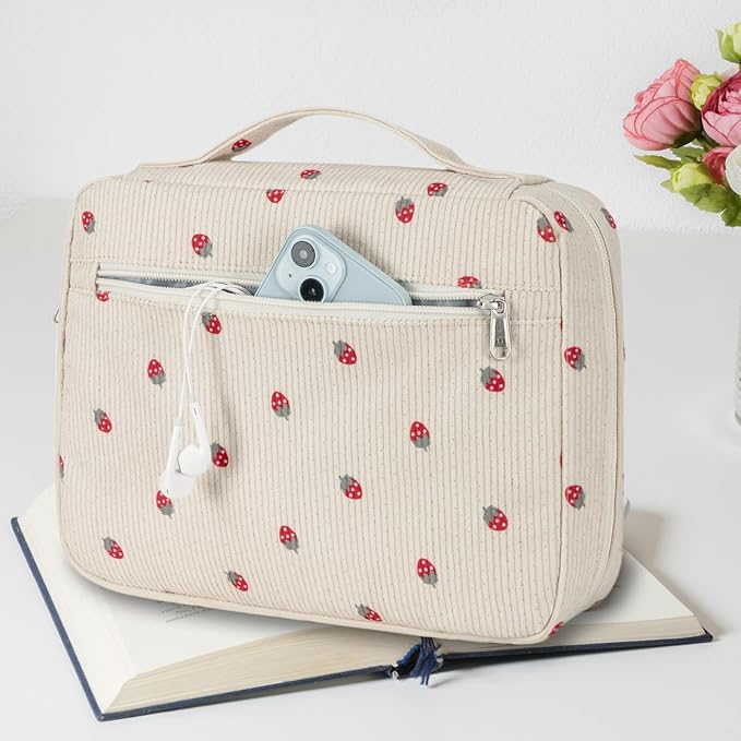 JIANYA Bible Cover Case for Women, Strawberry Bible Carrying Case Bible Carrier Bag for Girls with Handle and Zipper Pocket