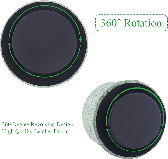 Round Leather Art Supply Organizer,Remote Control Holder,360 Degree Spinning,Multi-Functional Pencil Holder,4 Compartments Desktop Stationary Organizer(1-Lace Flower Green1)