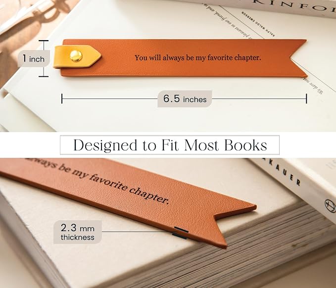 Engraved Leather Bookmark in Terracotta - You Will Always Be My Favorite Chapter, Genuine Leather Traditional Relationship Gift for 3rd Year Wedding Anniversary for Him & Her, Sentimental Keepsake